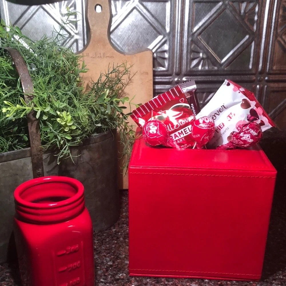 Red Tissue Box Storage Faux Leather Lined Multi-Use  Kleenex Box NWT